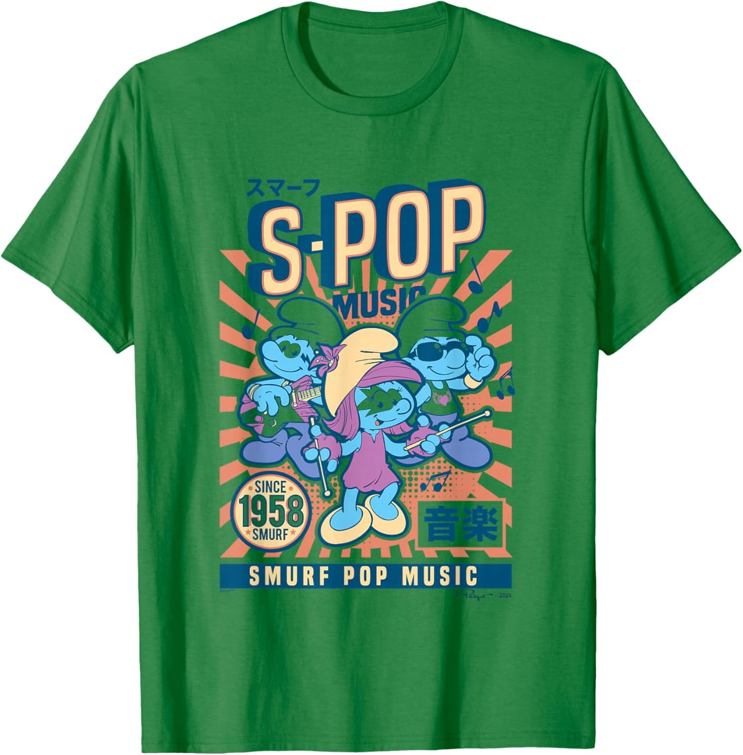 The Smurfs S-Pop Music Since 1958 Vintage Poster T-Shirt - T-Shirt | Irish Green