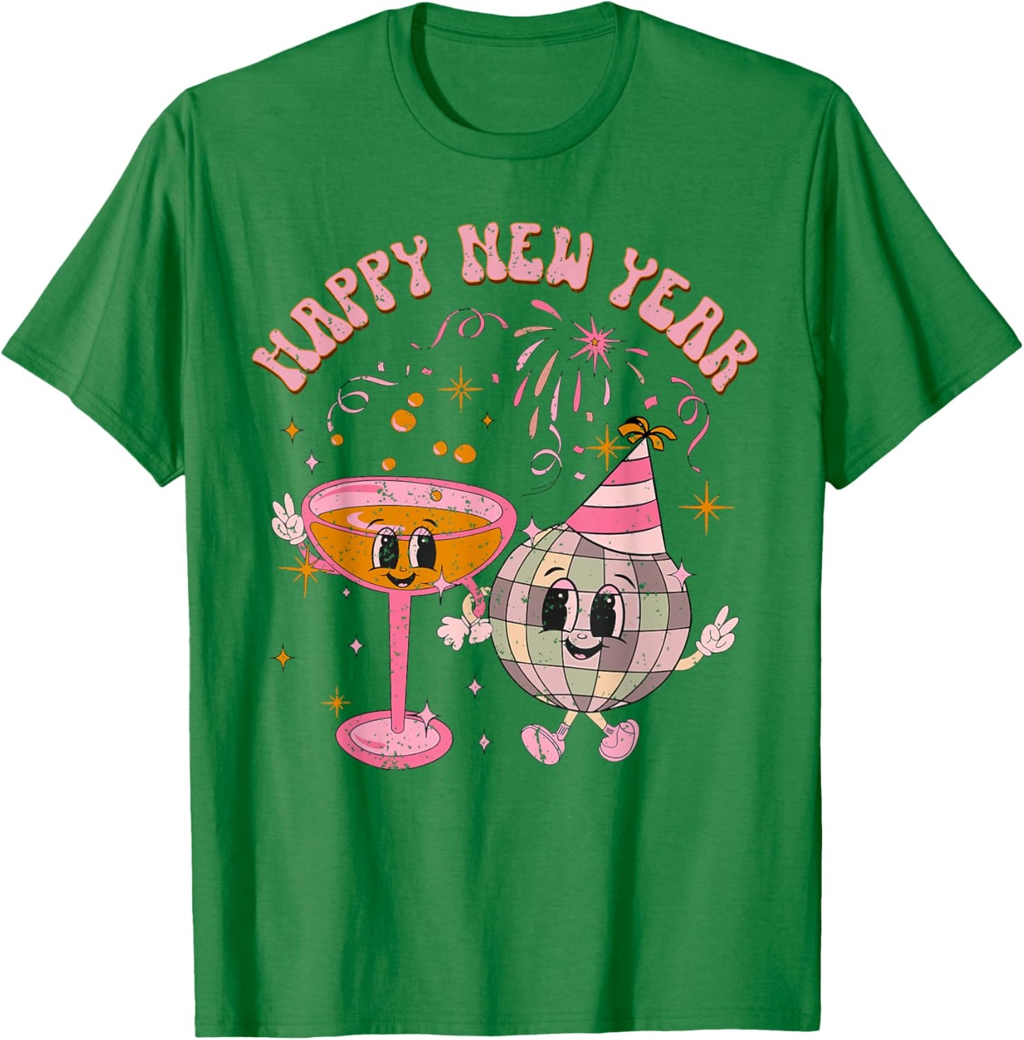 Happy New Year 2025 Disco Ball Wine Glass Cheers Drink Party T-Shirt - T-Shirt | Irish Green