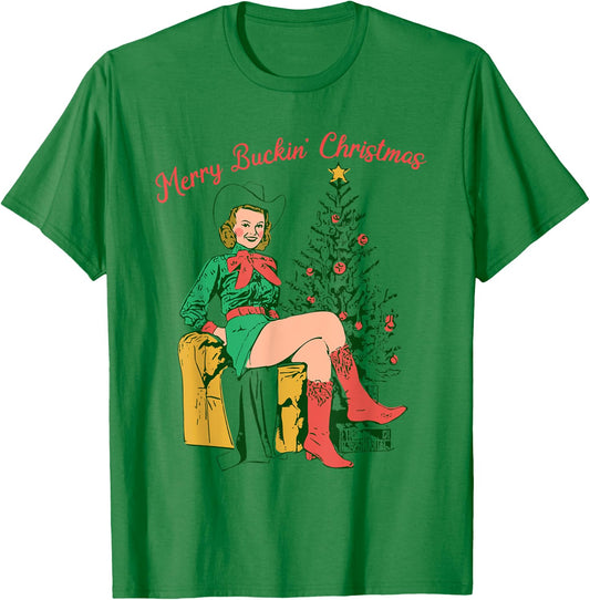 Funny Christmas Merry Buckin' Christmas T-Shirt - T-Shirt | Irish Green