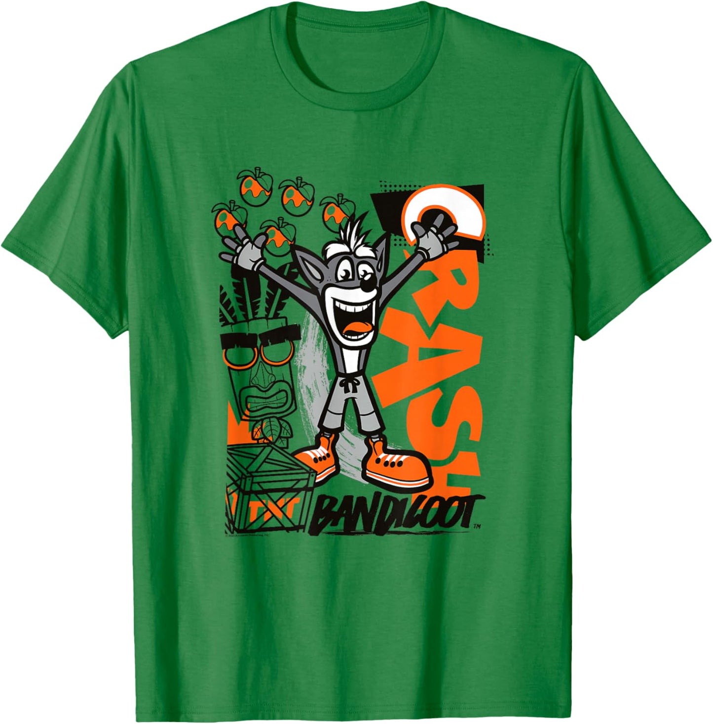 Crash Bandicoot Retro Vintage Crash Wumpa Graffiti Badge T-Shirt - T-Shirt | Irish Green