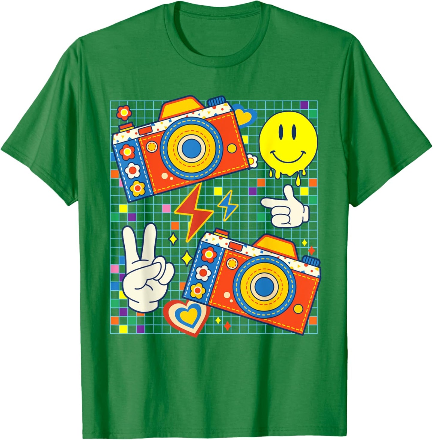Kidcore Aesthetic Camera Fabric Patches Decora Kei T-Shirt - T-Shirt | Irish Green