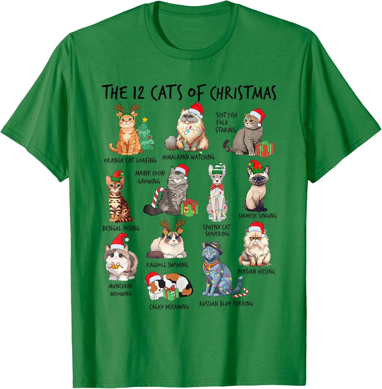 12 Cats of Christmas Funny Christmas Cat Lover Xmas Holiday Men Women Kids T-Shirt - T-Shirt | Irish Green