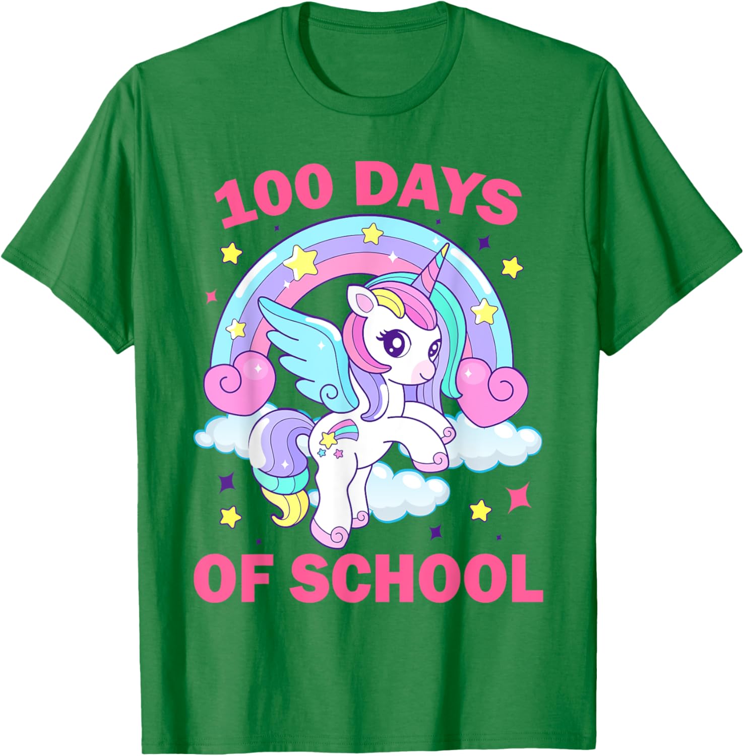 100 Days of School Rainbow Unicorn Girls 100th Day of School T-Shirt - T-Shirt | Irish Green