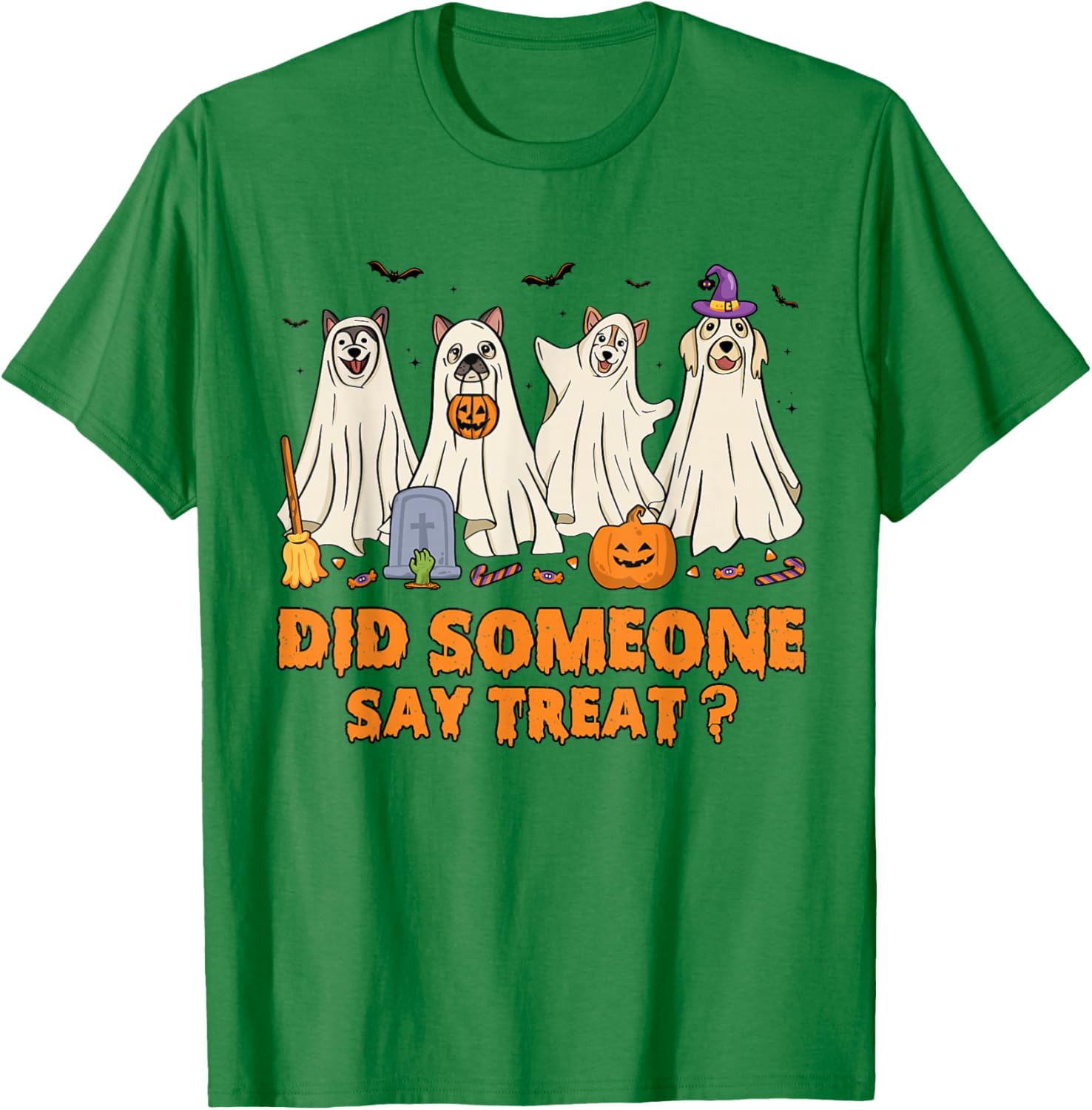 Halloween Ghost Dogs Did Someone Say Treat Ghost Dog Boo T-Shirt - T-Shirt | Irish Green