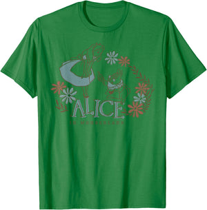 Disney Alice In Wonderland Alice And White Rabbit Floral T-Shirt - T-Shirt | Irish Green