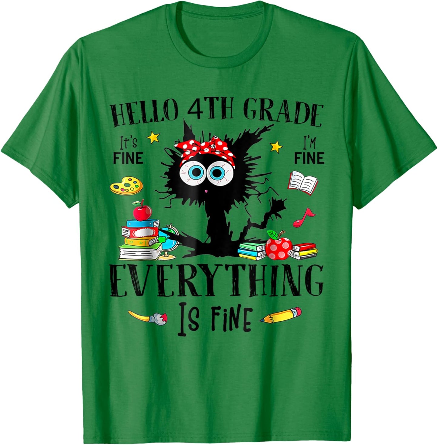 Hello 4th Grade Back To School Teacher & Kids Funny Cat T-Shirt - T-Shirt | Irish Green