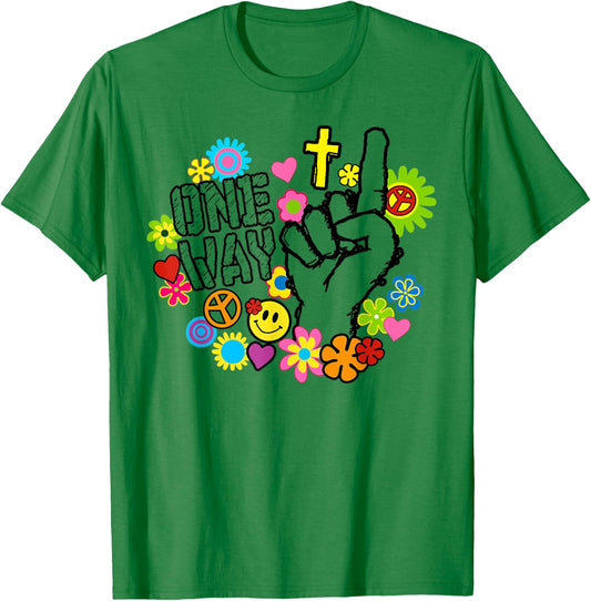Funny One Way Jesus Floral Finger Up Christian Revolution T-Shirt - T-Shirt | Irish Green