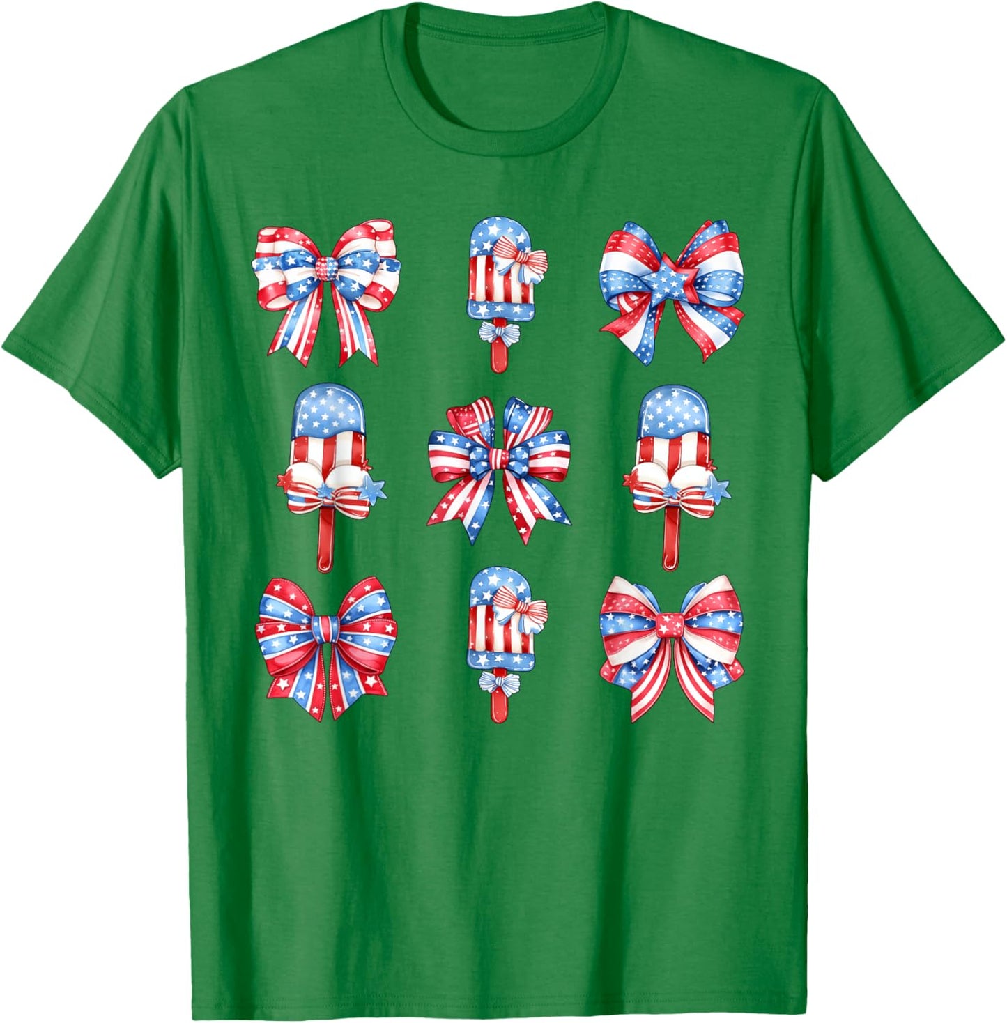 4th of July Cute Popsicle Bows Patriotic Women Kids T-Shirt - T-Shirt | Irish Green