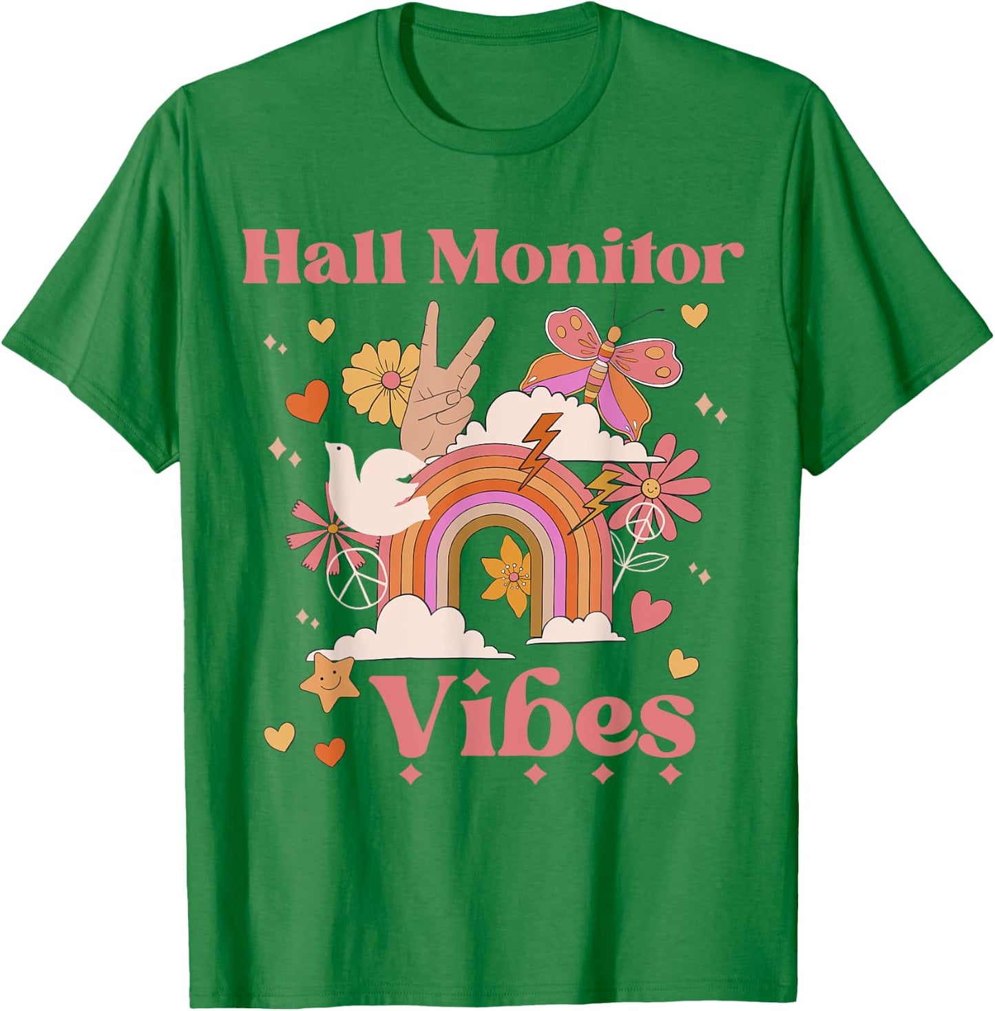 Hall Monitor Vibes Retro Funny Boho Back To School First Day T-Shirt - T-Shirt | Irish Green