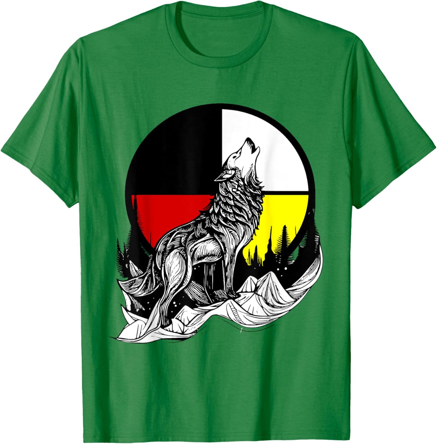 Wolf Native American Medicine Wheel T-Shirt - T-Shirt | Irish Green
