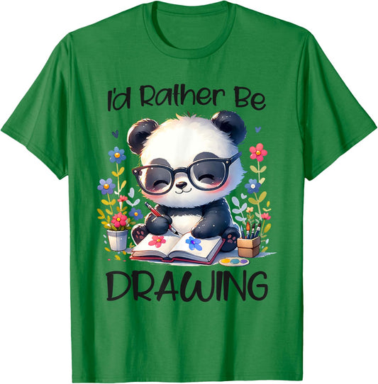 I’d Rather Be Drawing Art Panda Sketching Paint Artist Girls T-Shirt - T-Shirt | Irish Green