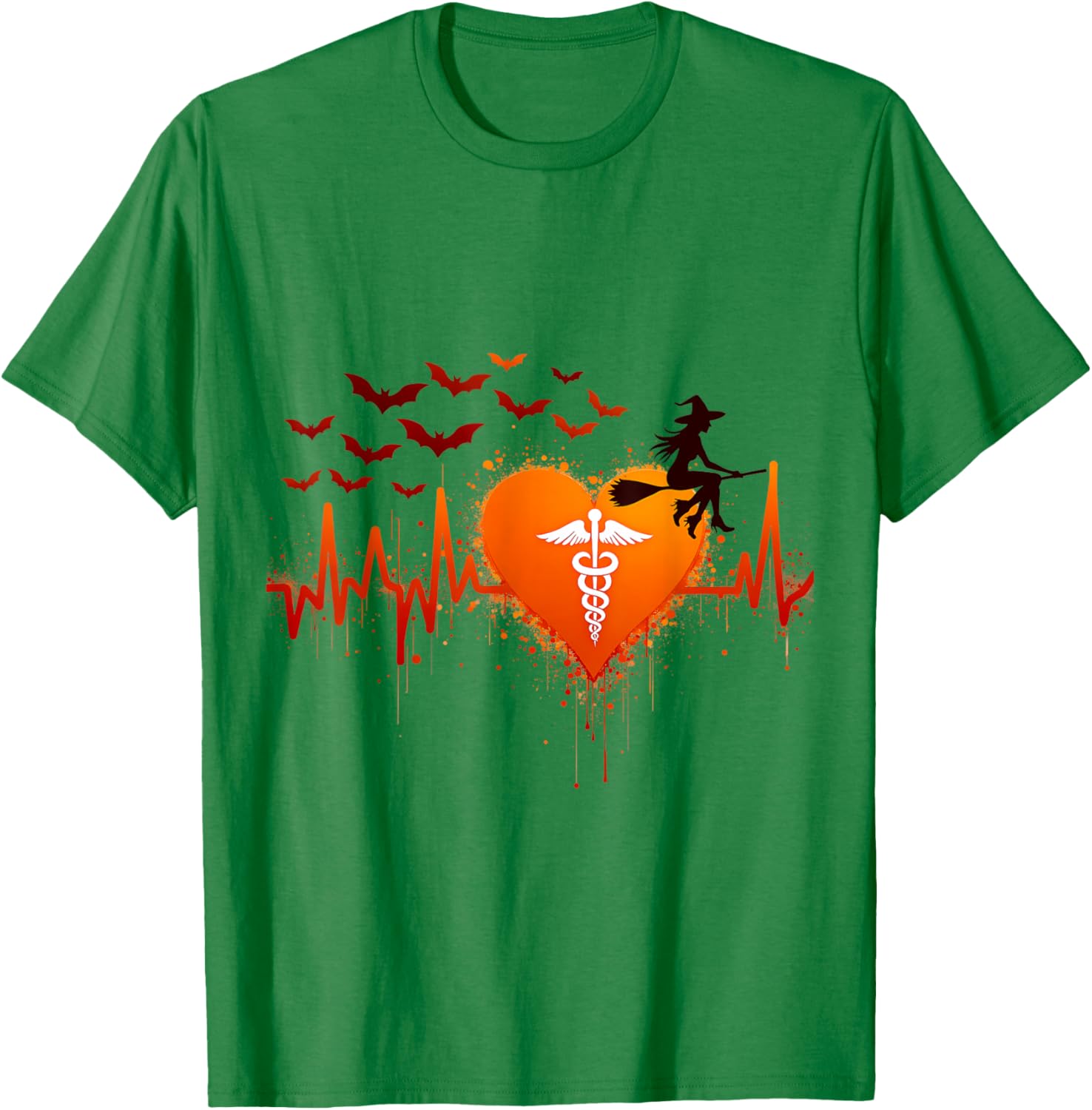 Halloween Medical Witch Heartbeat T-Shirt - T-Shirt | Irish Green