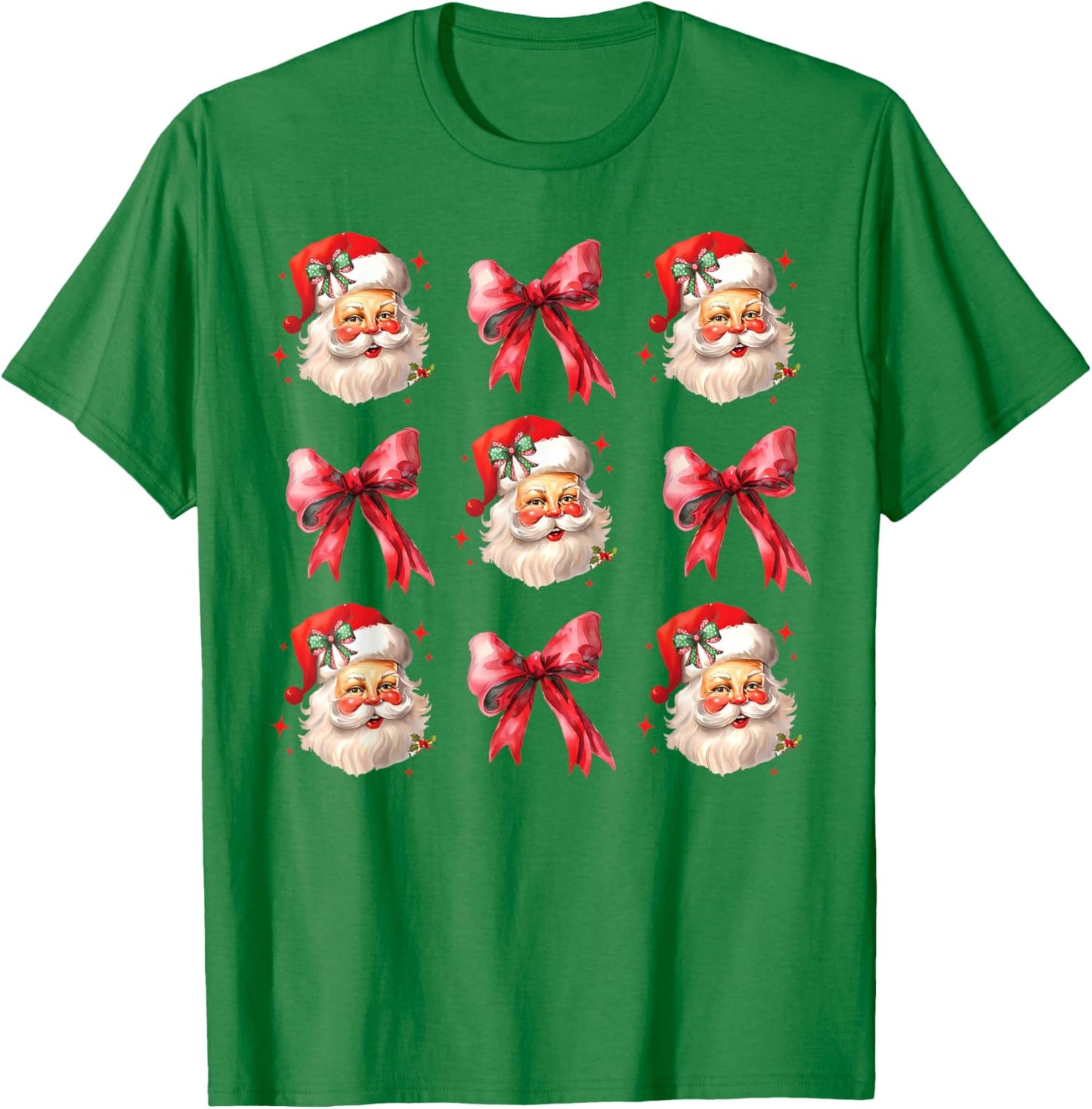 Retro Coquette Santa Red Bows Christmas Girl T-Shirt - T-Shirt | Irish Green