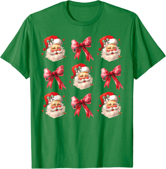 Retro Coquette Santa Red Bows Christmas Girl T-Shirt - T-Shirt | Irish Green