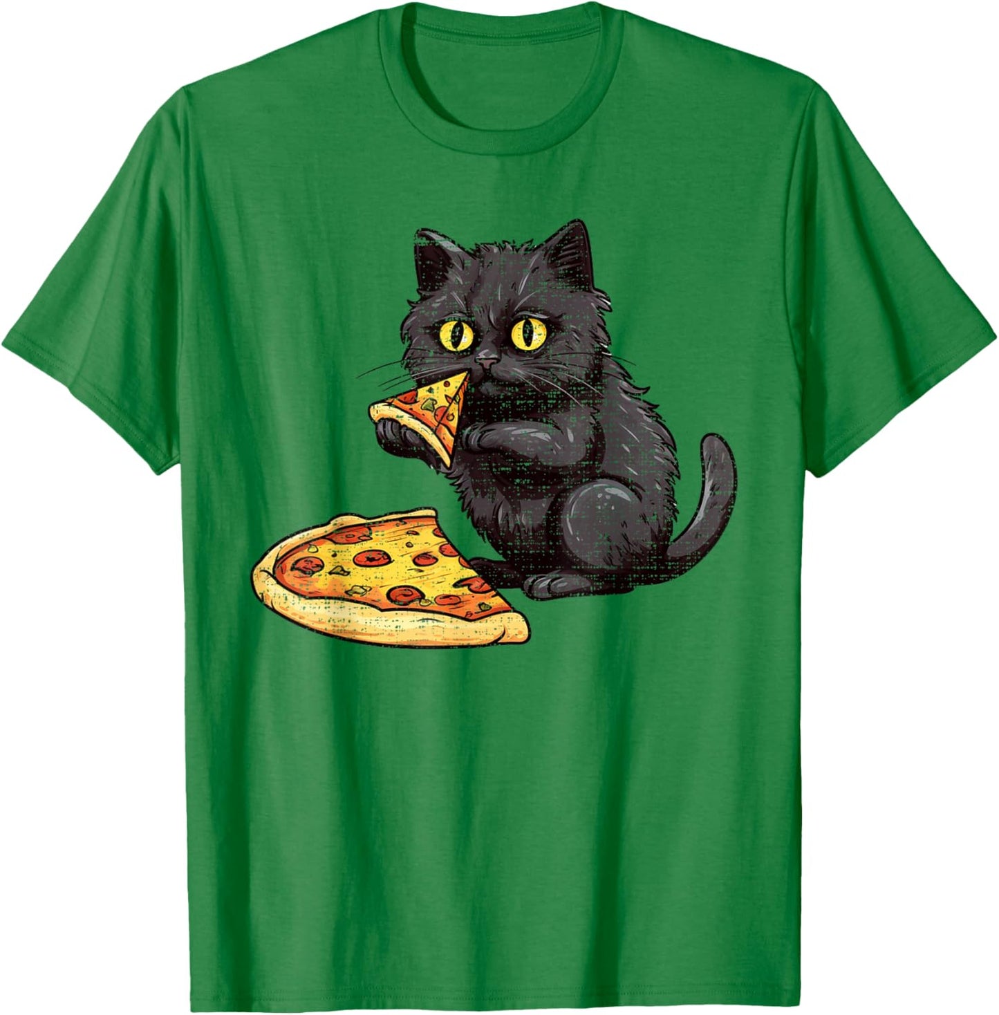 Black Cat Pizza, Kitty Cat Lovers Pizza Slice Watercolor T-Shirt - T-Shirt | Irish Green