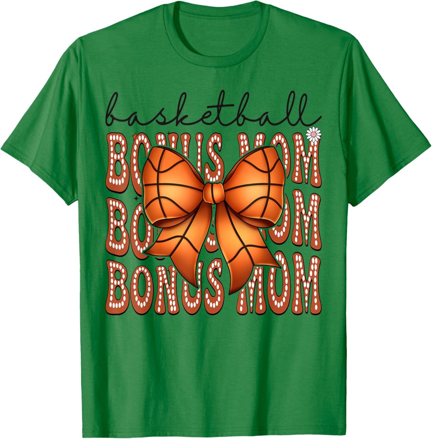 Basketball Bonus Mom Coquette Bow Game Day Groovy T-Shirt - T-Shirt | Irish Green