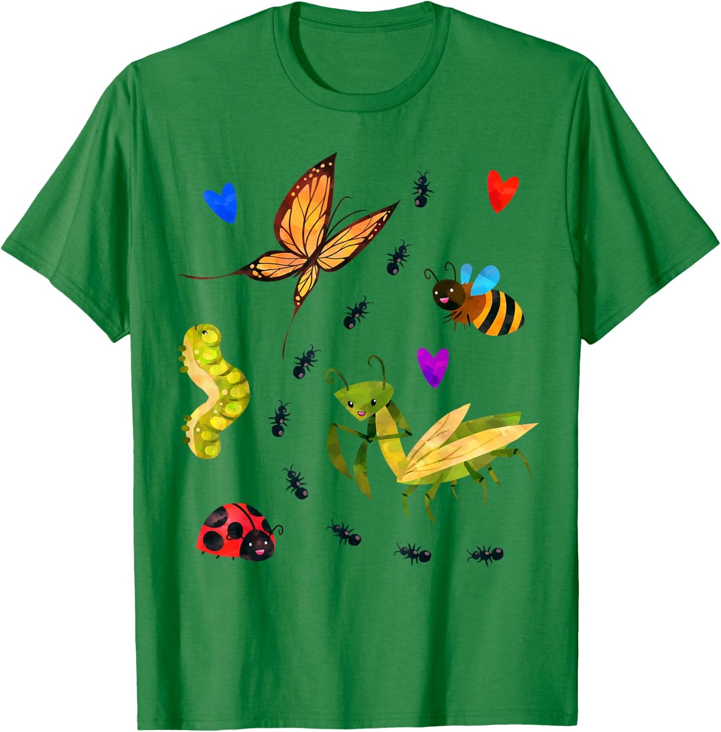 Kawaii Bugs Insect Ladybug Bee Mantis Butterfly for Kid Girl T-Shirt - T-Shirt | Irish Green