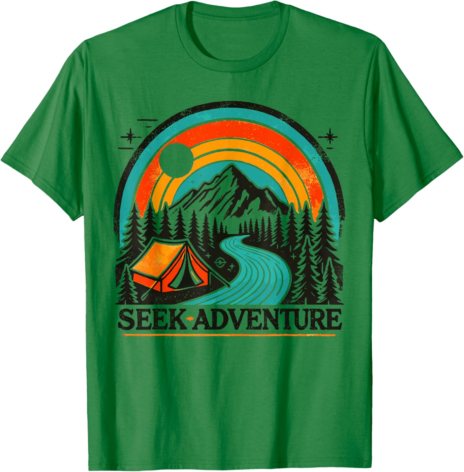 Seek Adventure Graphic Explore the Outdoors & Camping Fun T-Shirt - T-Shirt | Irish Green