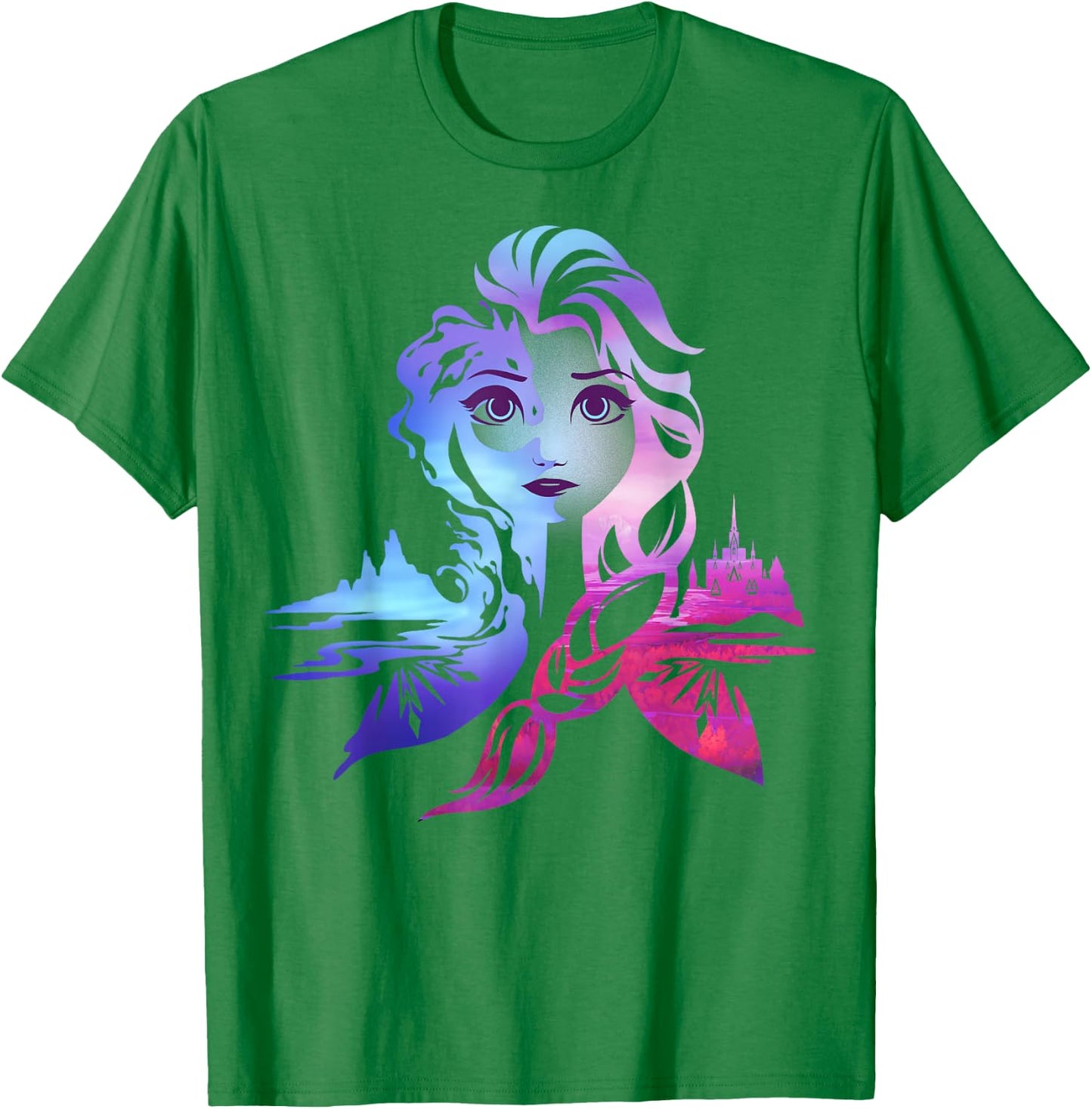 Disney Frozen 2 Elsa Two Tone Gradient Portrait T-Shirt - T-Shirt | Irish Green