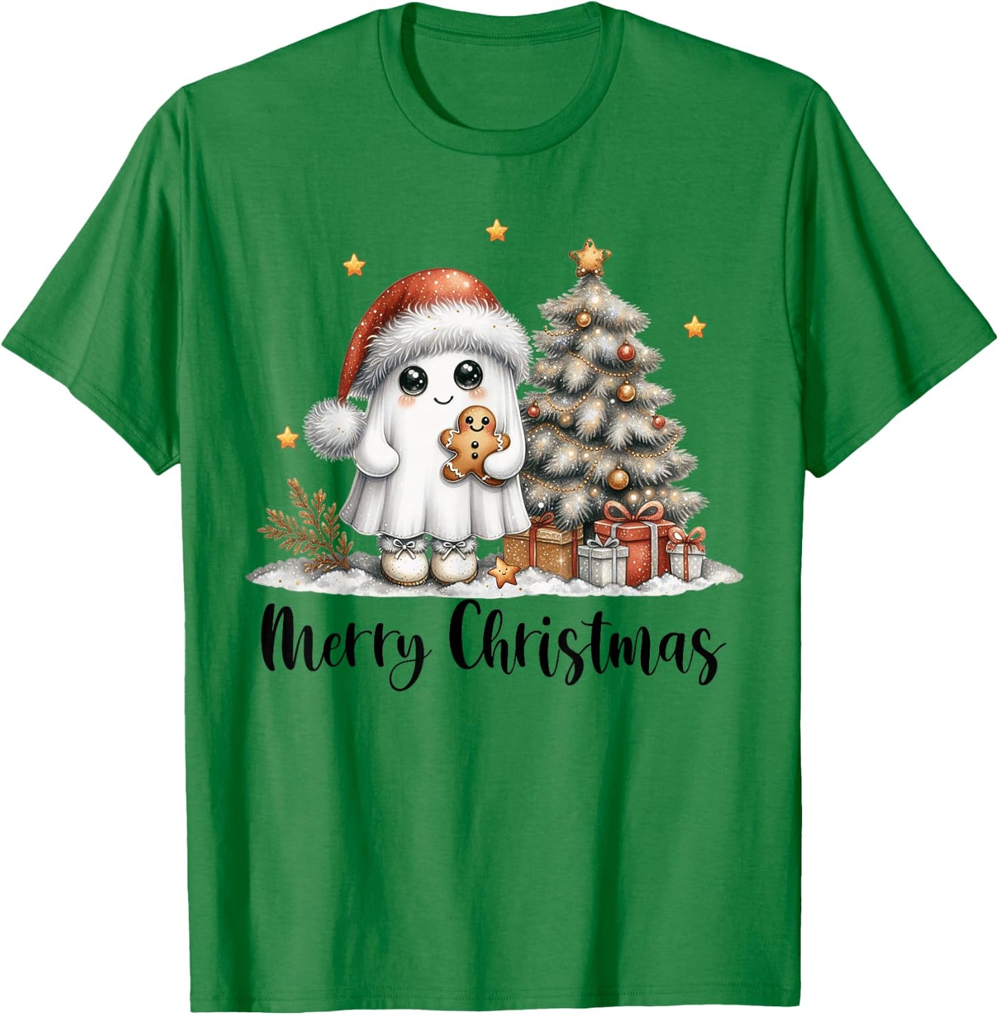 Merry Christmas Ghost With Santa Hat Xmas Tree Lights Men T-Shirt - T-Shirt | Irish Green