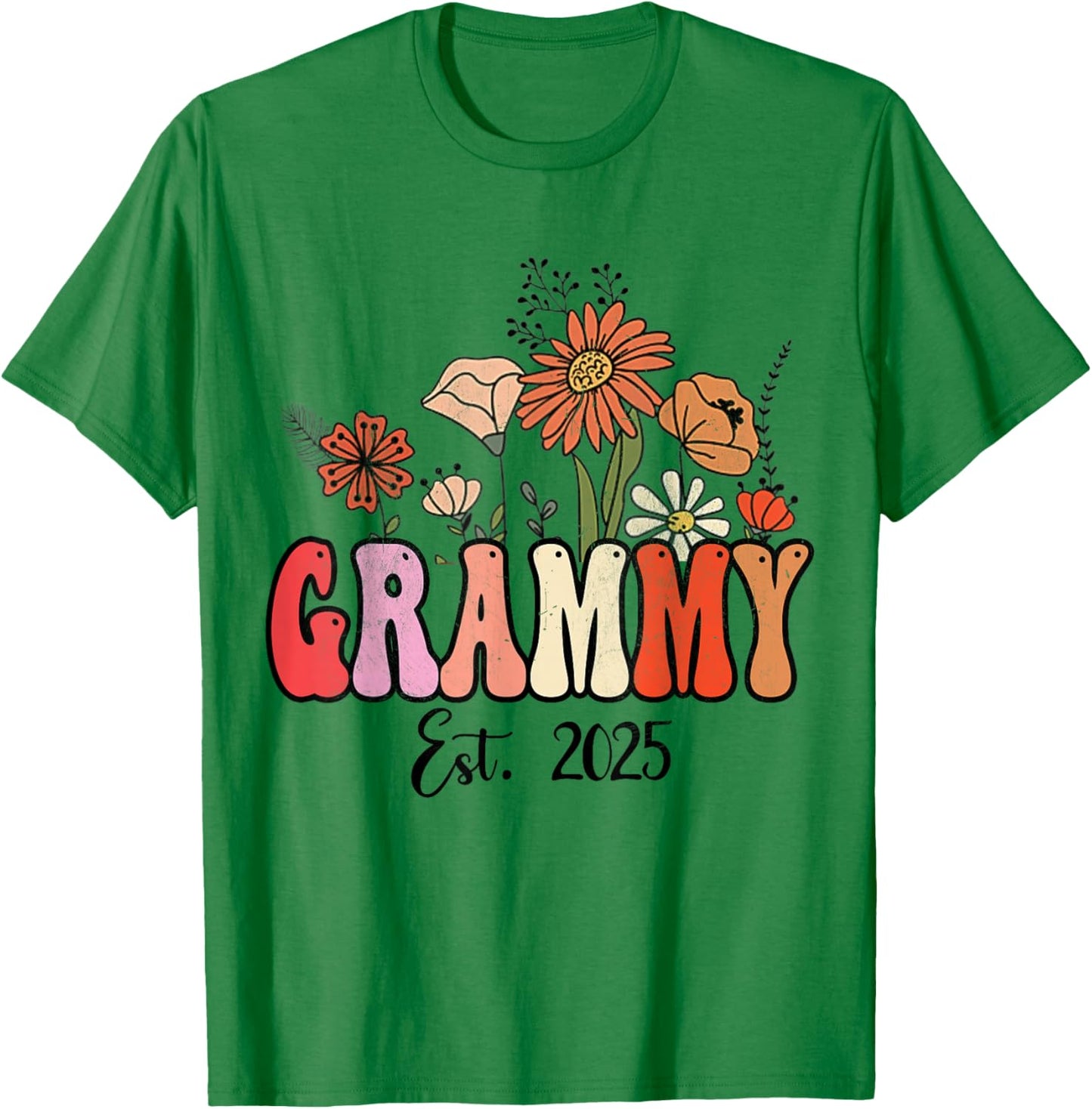 Flowers Groovy Retro Grammy Est 2025 Grammy To Be Gifts T-Shirt - T-Shirt | Irish Green