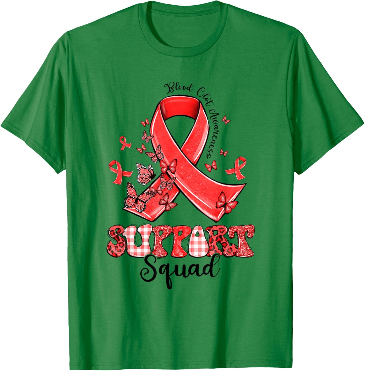 Support Squad Red Ribbon Butterfly Blood Clot Awareness T-Shirt - T-Shirt | Irish Green