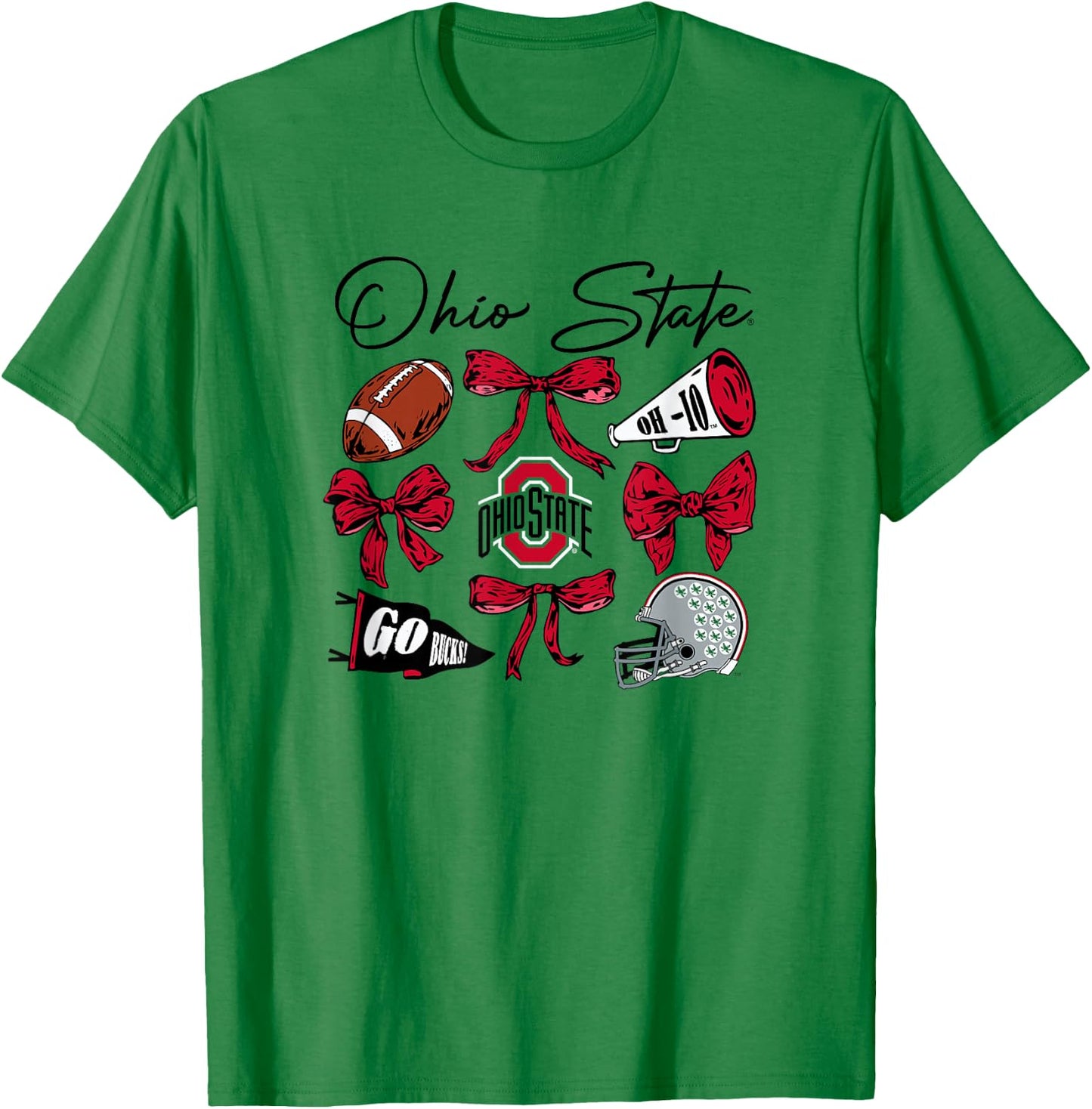 Ohio State Buckeyes Football Bows Gray Officially Licensed T-Shirt - T-Shirt | Irish Green