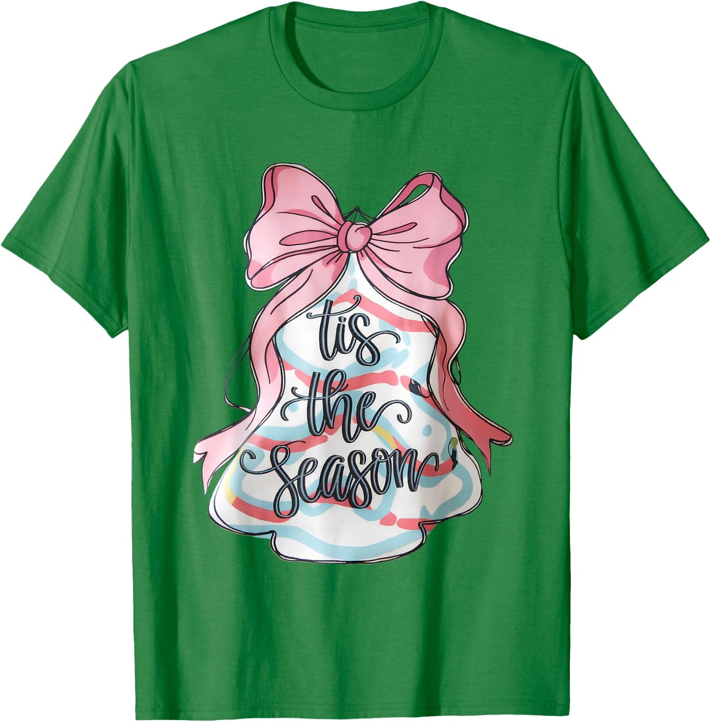 Funny Christmas Outfit Women Kids Pink Christmas Tree Cake Coquette Bow Xmas Pajamas Funny T-Shirt - T-Shirt | Irish Green
