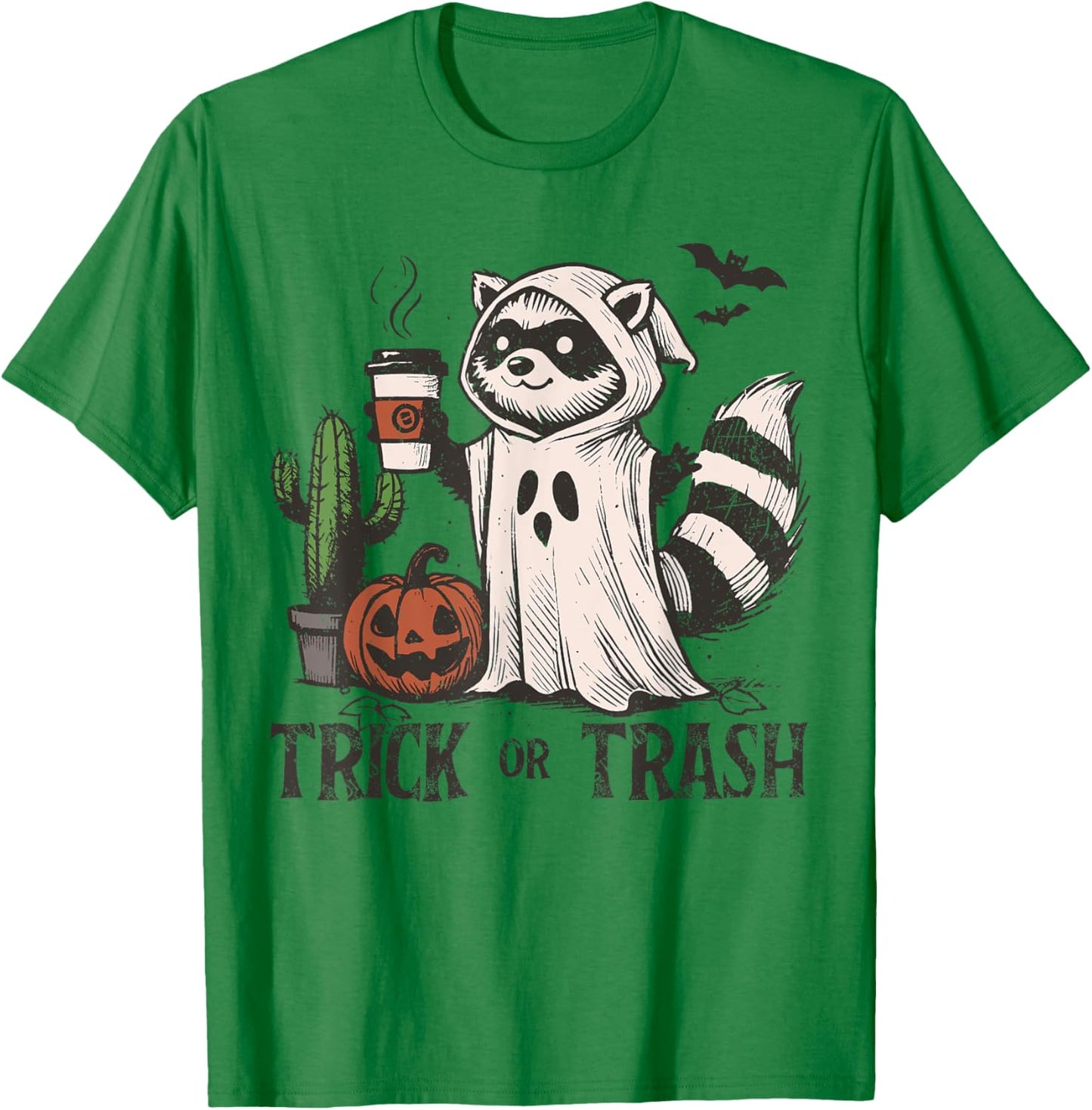 Trick or Trash Funny Coffee Racoon trash panda Halloween T-Shirt - T-Shirt | Irish Green