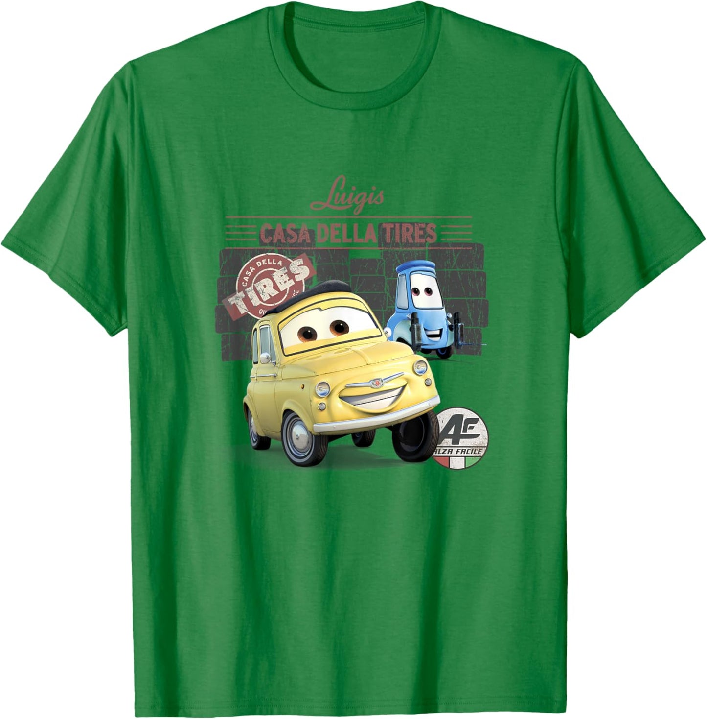 Disney Pixar Cars Casa Della Tires Luigi & Guido Vintage T-Shirt - T-Shirt | Irish Green