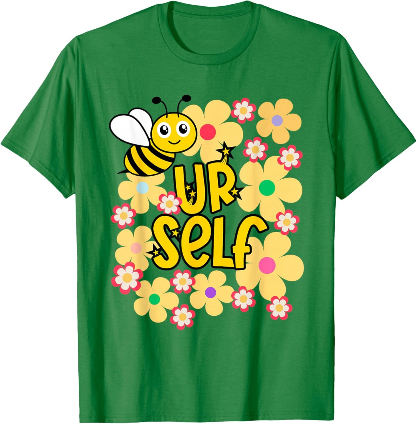 Be Yourself Kawaii Bee with Rainbow Flowers T-Shirt - T-Shirt | Irish Green