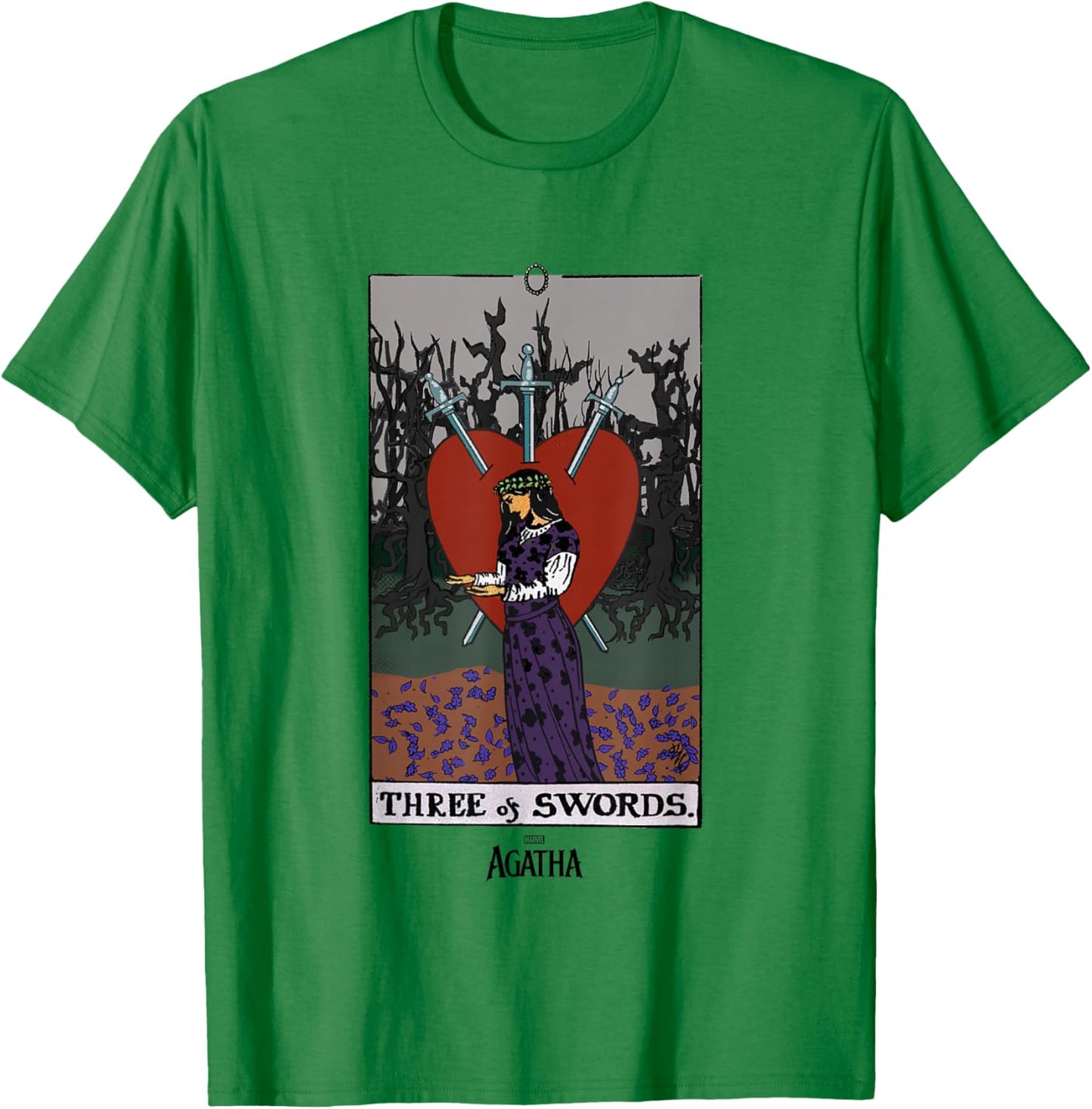 Marvel Agatha All Along Three of Swords Vintage Tarot T-Shirt - T-Shirt | Irish Green