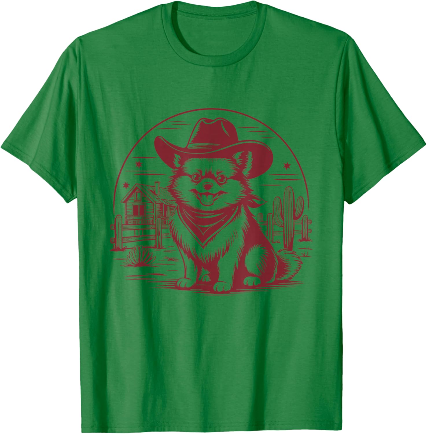 Pomeranian Cowboy UFO Vintage Pomeranian Western Dog Mom T-Shirt - T-Shirt | Irish Green