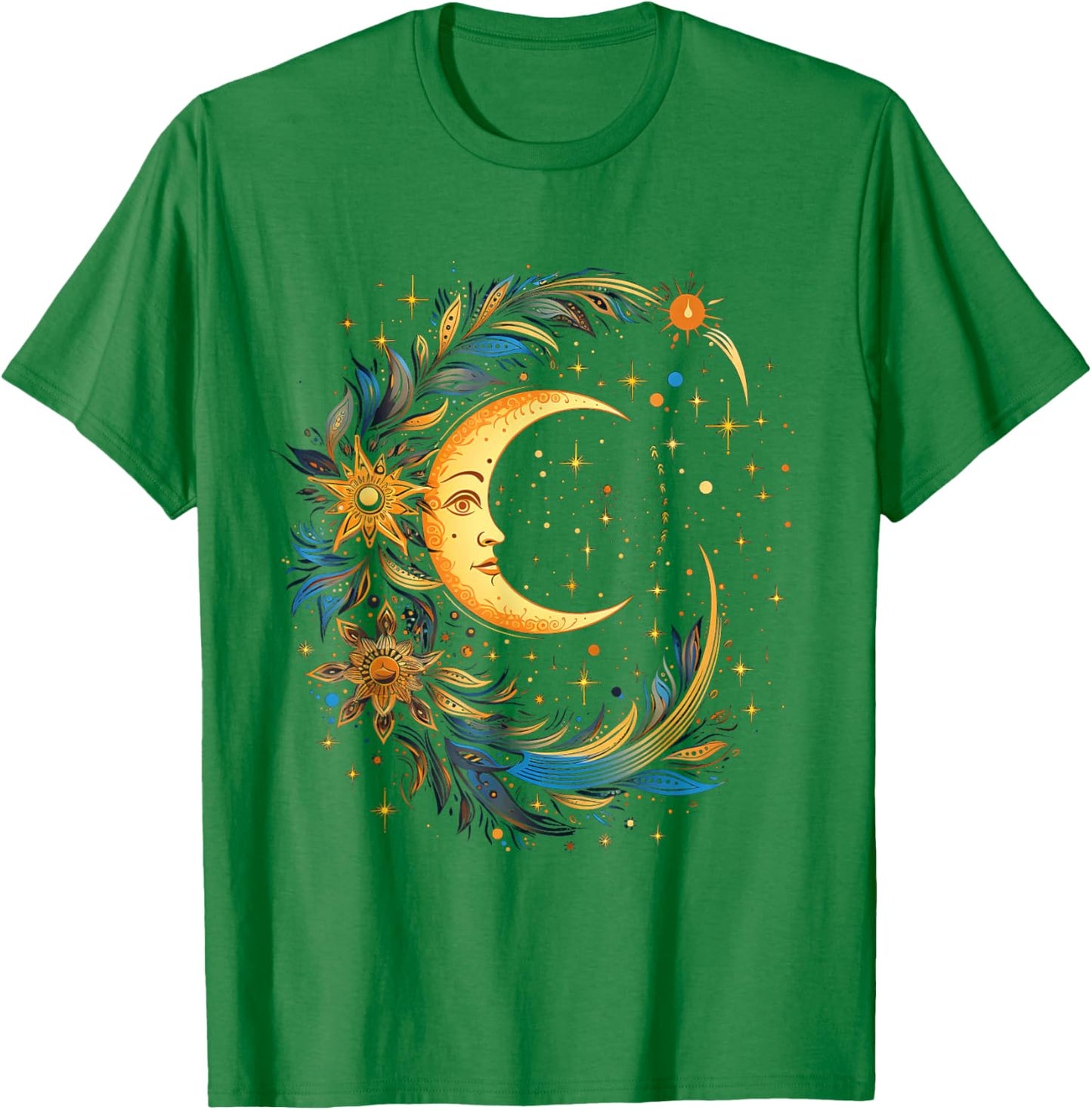 Mystic Sun and Moon Woman Mystical Flowers Aesthetic T-Shirt - T-Shirt | Irish Green