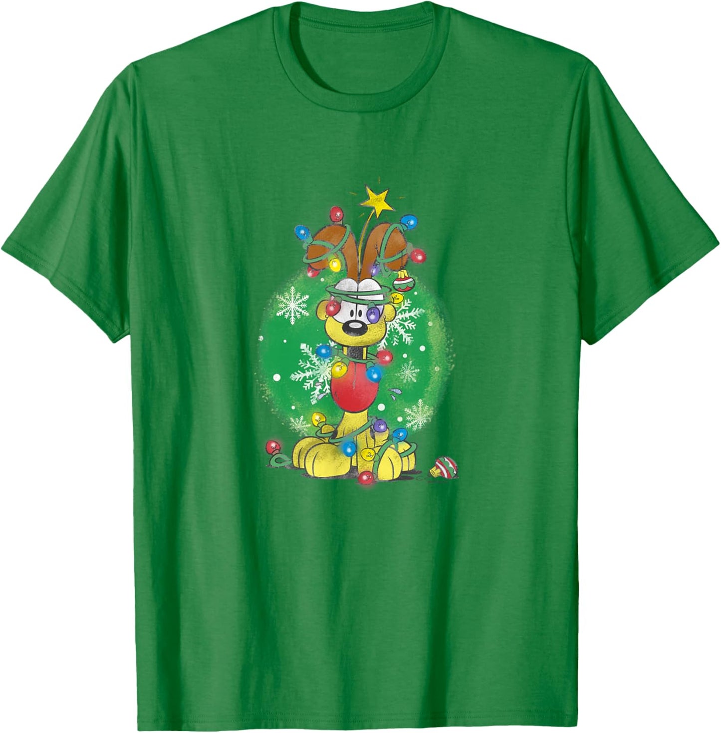 Garfield Odie Wrapped In Christmas Lights T-Shirt - T-Shirt | Irish Green