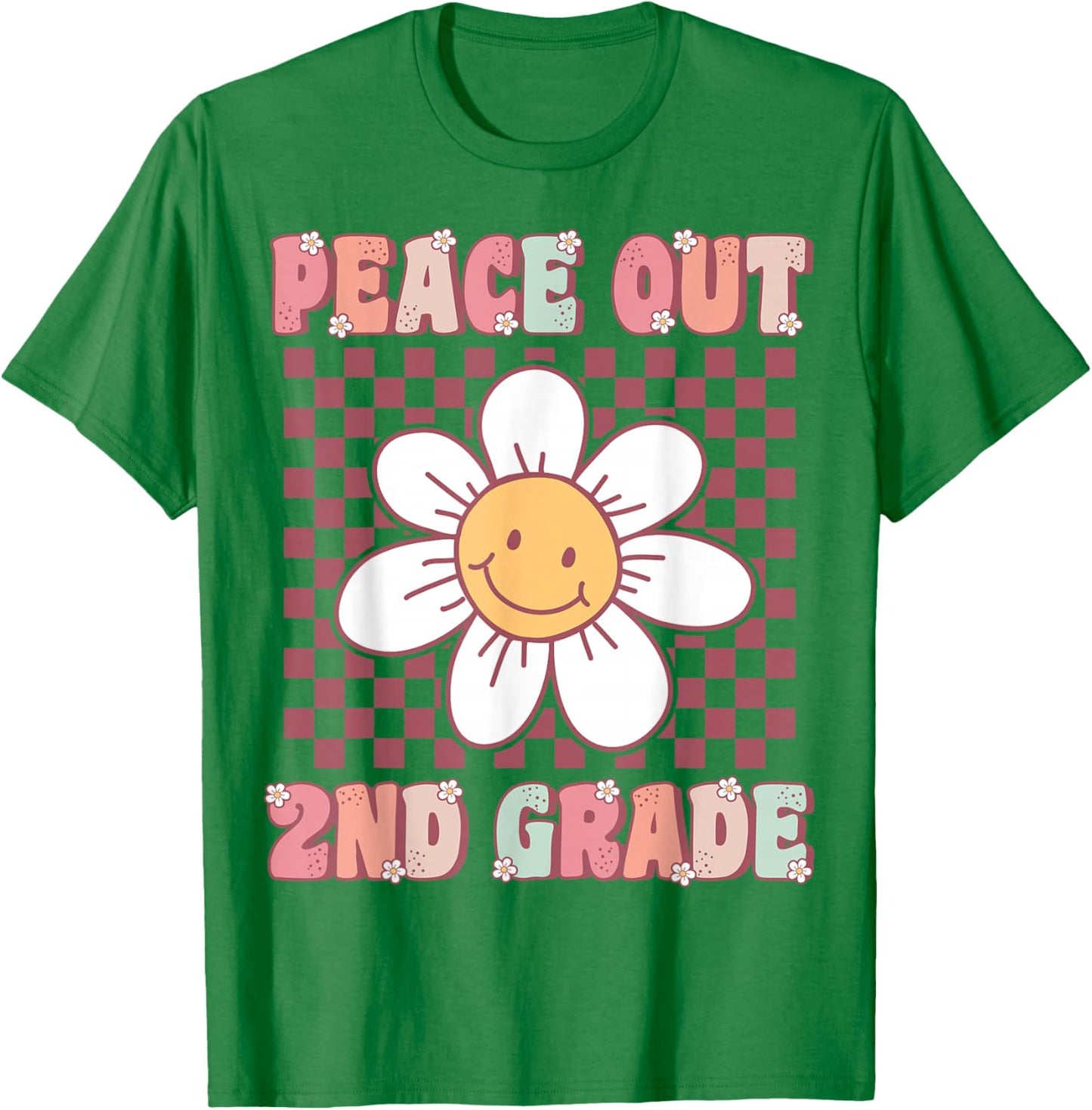 Peace Out Second Grade Cute Groovy Last Day of 2nd Grade T-Shirt - T-Shirt | Irish Green