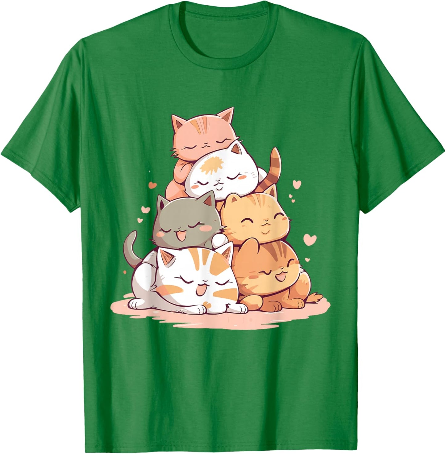 Cat Cute Kitty Pile Cats Anime Kawaii Neko Women Girls T-Shirt - T-Shirt | Irish Green