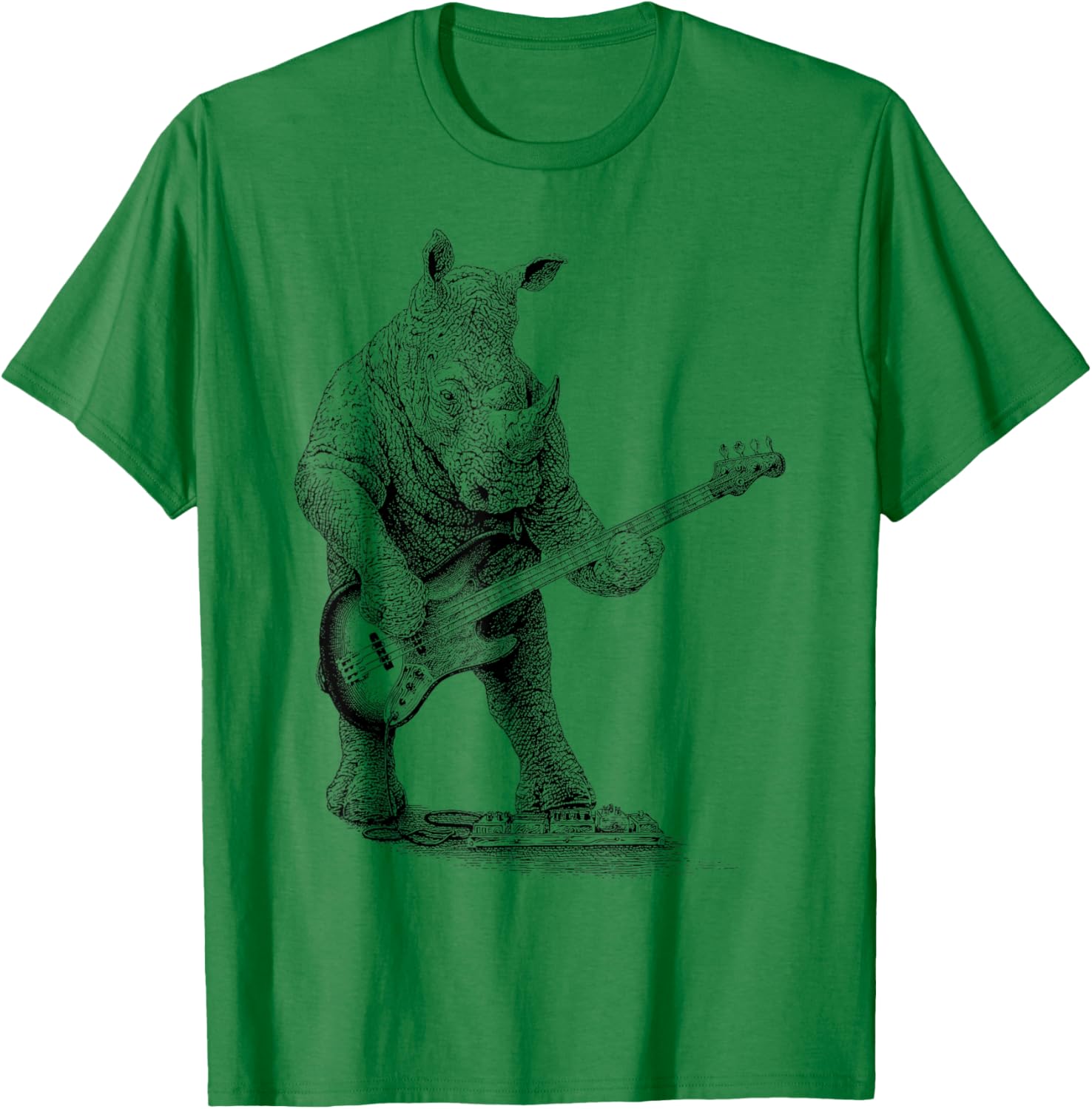 Vintage Rhinoceros Playing Bass Rhino Bass Guitar Funny T-Shirt - T-Shirt | Irish Green
