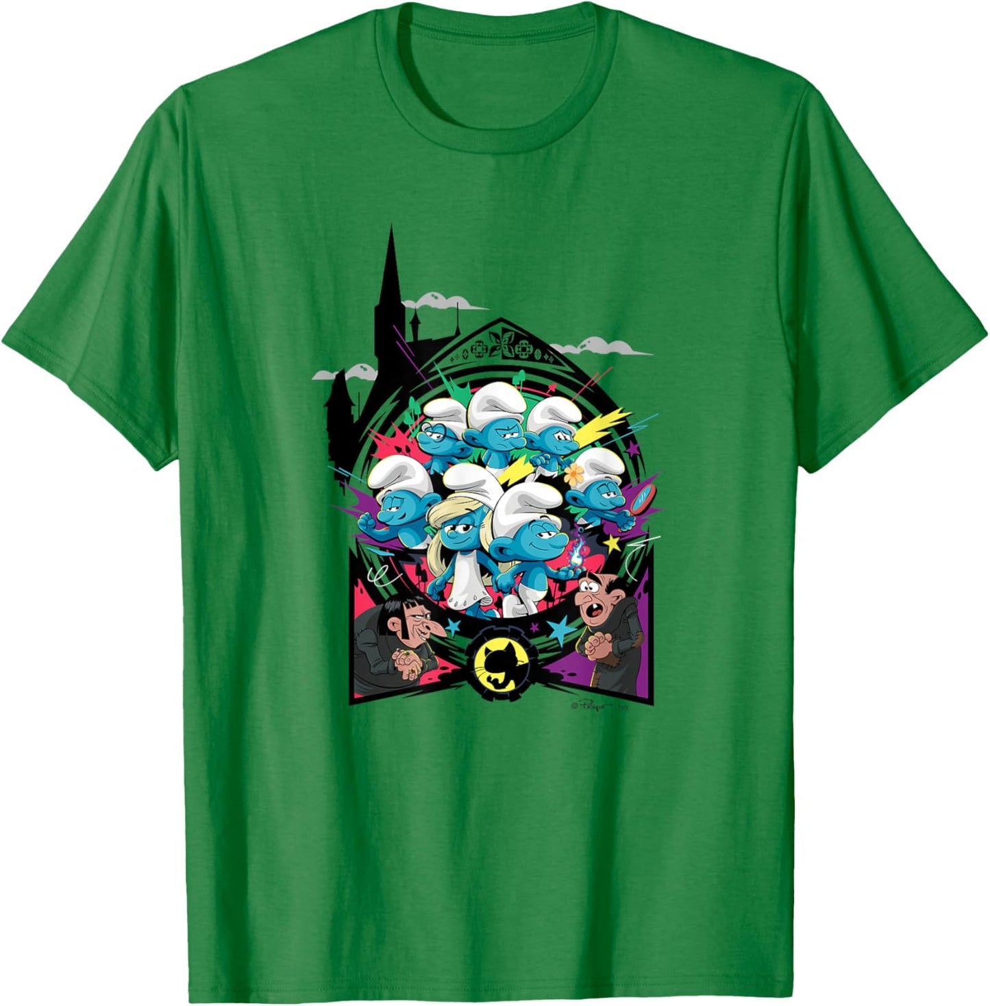 The Smurfs Movie Unite with Gargamel and Azrael T-Shirt - T-Shirt | Irish Green