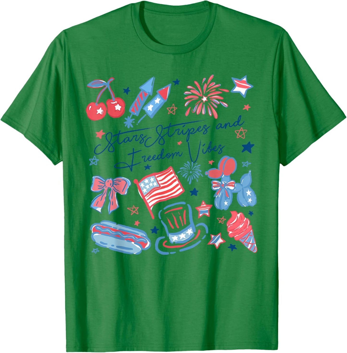 Stars Stripes And Freedom Vibes 4th of July American Flag T-Shirt - T-Shirt | Irish Green