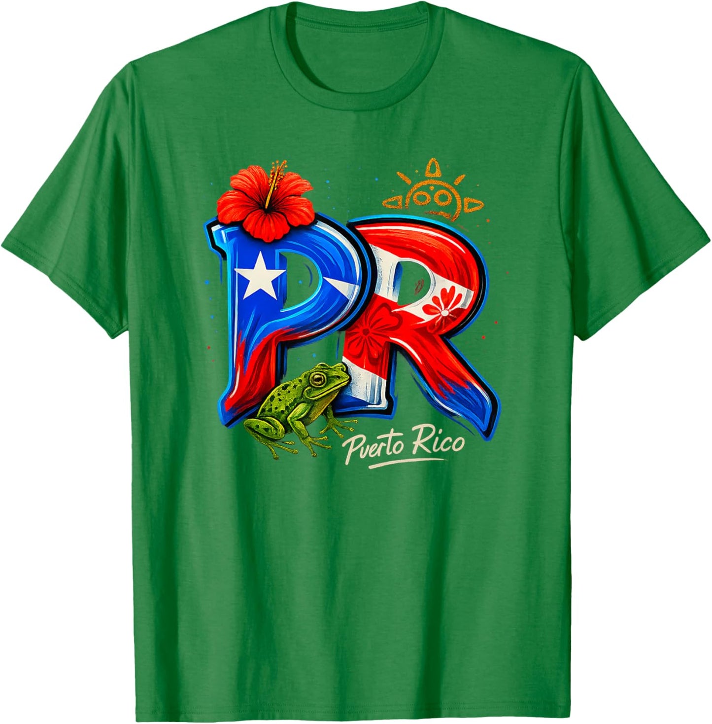 Puerto Rico PR Hibiscus Coqui Frog Rican Heritage Culture T-Shirt - T-Shirt | Irish Green