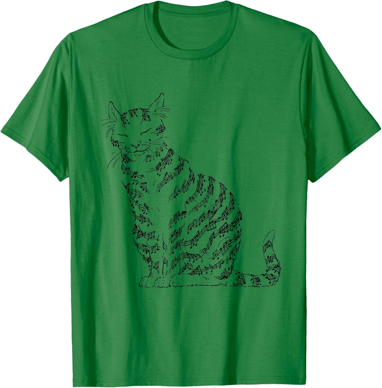 Cute Cat Kitty Playing Music Note Clef Musician Art T-Shirt - T-Shirt | Irish Green
