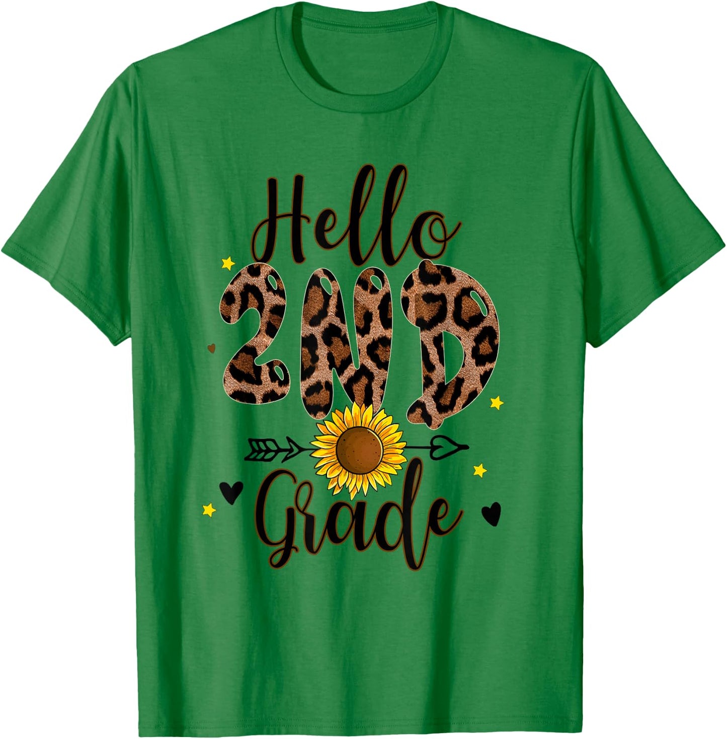 2nd Grade 1st Day of School Teacher Leopard Print Sunflower Women Kids T-Shirt - T-Shirt | Irish Green