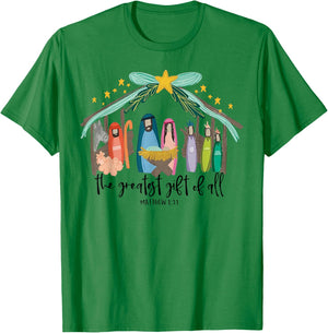 The Greatest Gift Of All Nativity Christian Christmas T-Shirt - T-Shirt | Irish Green