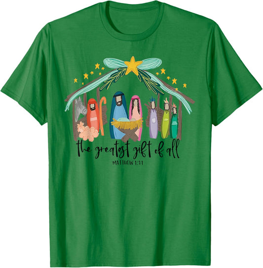 The Greatest Gift Of All Nativity Christian Christmas T-Shirt - T-Shirt | Irish Green