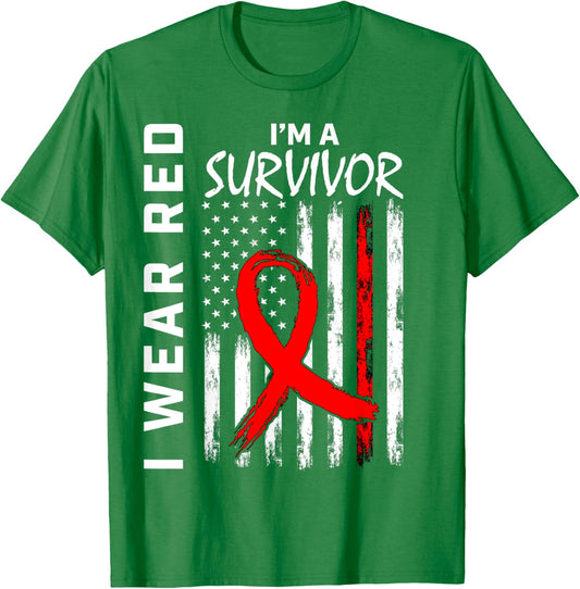 I Wear Red Heart Disease Survivor Gifts Awareness USA Flag Women Kids Men T-Shirt - T-Shirt | Irish Green