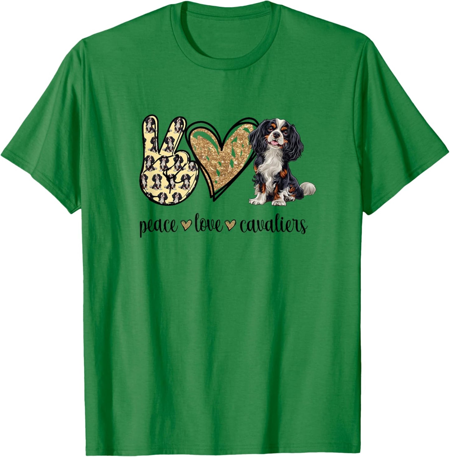 Cute Funny Tri Peace Love Tricolor Cavalier Lover T-Shirt - T-Shirt | Irish Green