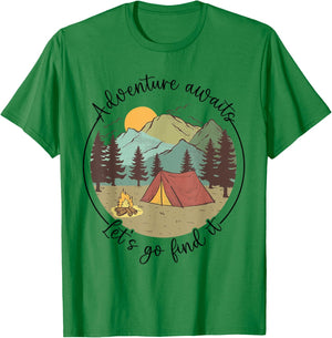 Happy Camper Adventure Awaits Let's Go Find It, Fun Vacation T-Shirt - T-Shirt | Irish Green