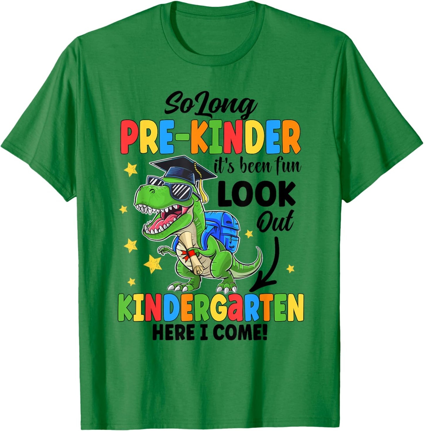 So Long Prek Kindergarten Graduation Class Of 2024 Dinosaur T-Shirt - T-Shirt | Irish Green