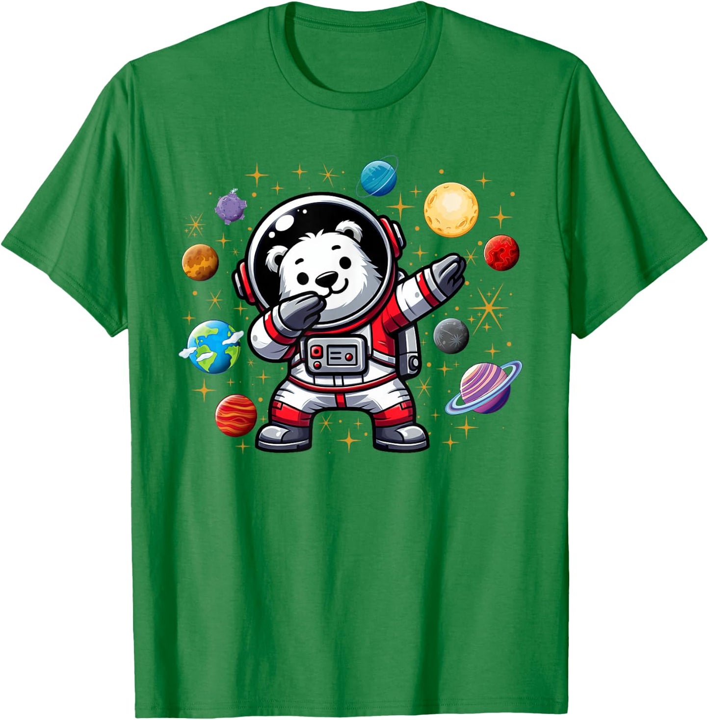Polar Bear Astronaut Dabbin In Space Cosmic Galaxy Adventure T-Shirt - T-Shirt | Irish Green